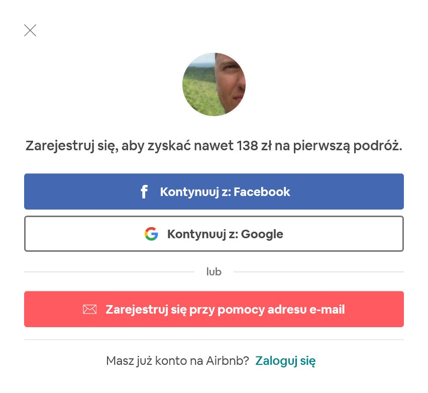rejestracja w Airbnb