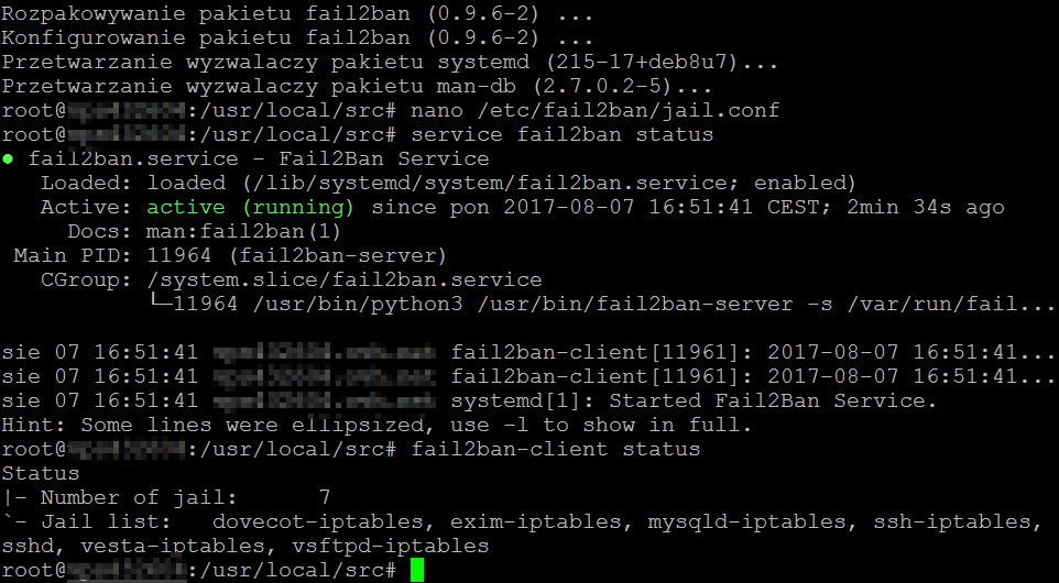 Debian - fail2ban status