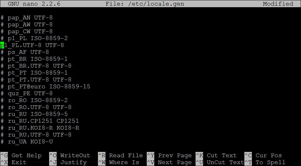 Debian - locale.gen - nano