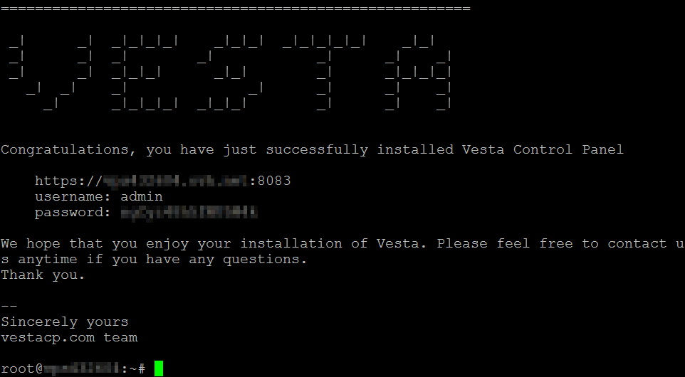 Vesta - install complete