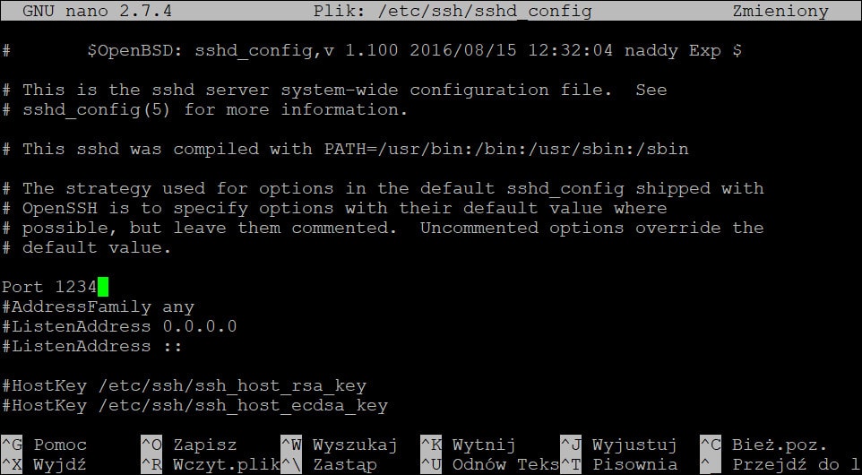 Debian zmiana portu SSH